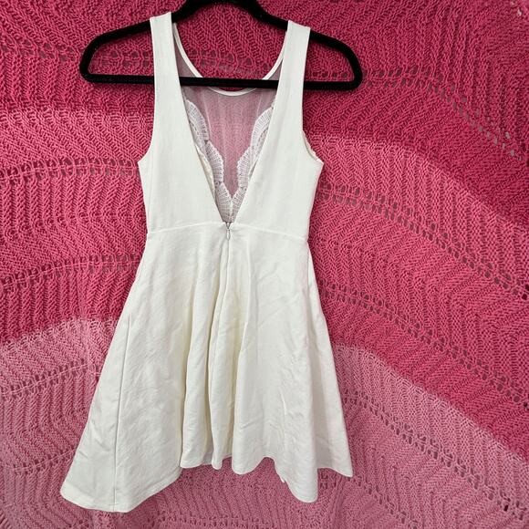 Lulus "I Promise" White Lace Skater Dress Plunging Lace Top, Low Back, Size XS - Picture 3 of 8